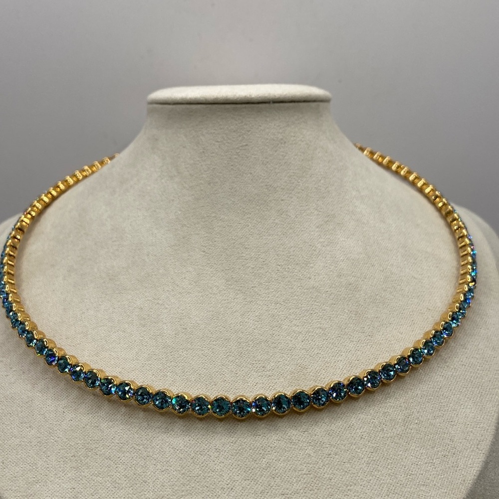 Joan Boyce Crystal Coil Necklace One Shine For All Aqua Goldtone M/L - Picture 2 of 10